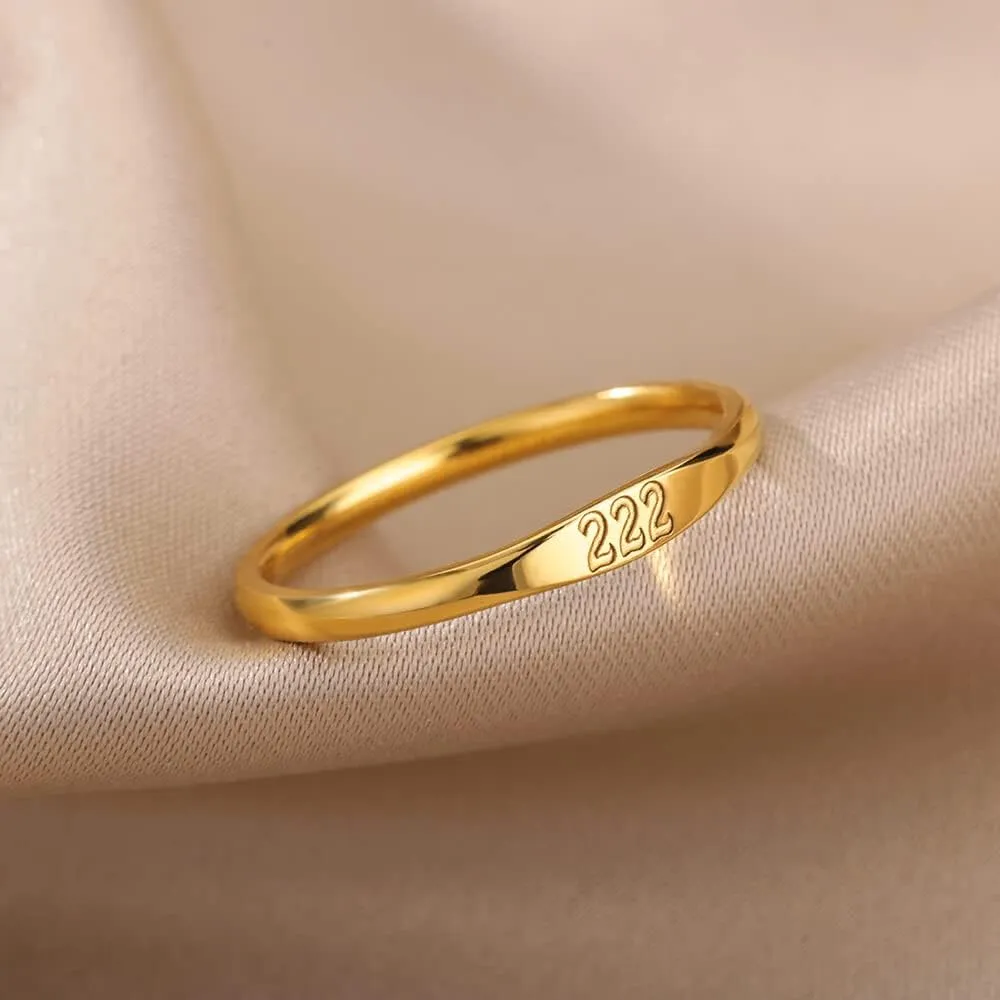 PAMTIER Women's Stainless Steel Angel Number Ring Gold Dainty Personalized Numerology Signet Ring for Her