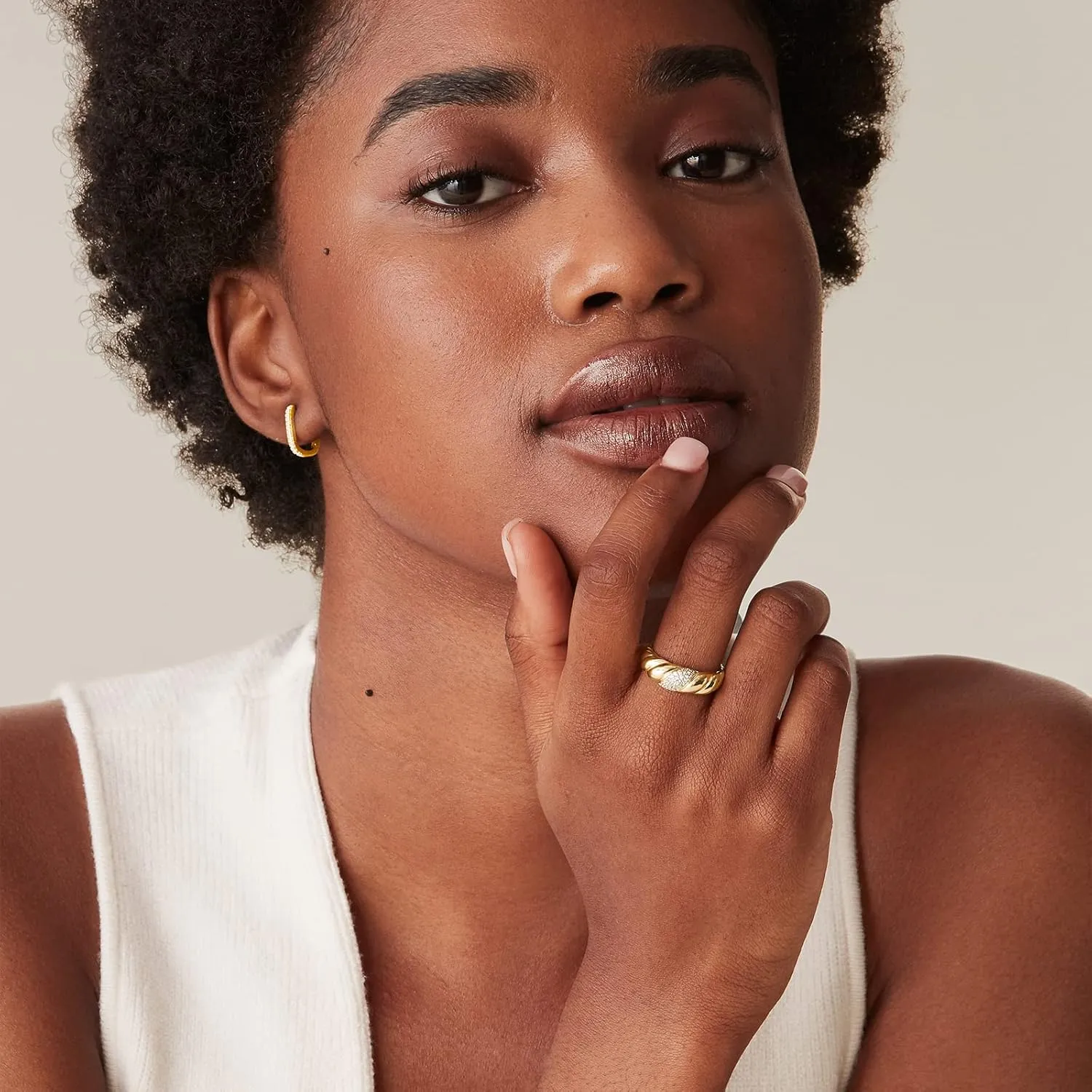 PAVOI 14K Gold Plated Croissant Dome Ring - Twisted Braided Gold Plated - Chunky Signet Ring for Women