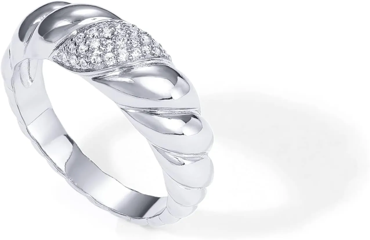 PAVOI 14K Gold Plated Croissant Dome Ring - Twisted Braided Gold Plated - Chunky Signet Ring for Women