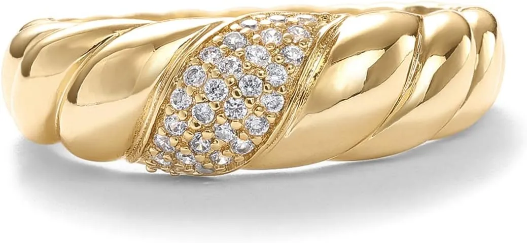 PAVOI 14K Gold Plated Croissant Dome Ring - Twisted Braided Gold Plated - Chunky Signet Ring for Women