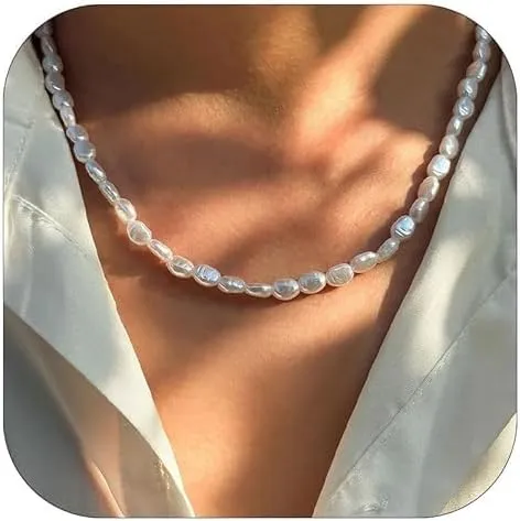 Pearl Necklace Smile Face Necklace for Women Men,Soft Ceramic Cute Smile Irregular Baroque Necklace Chain Choker,Summer Beach Jewelry Accessorie for Men Women