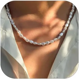 Pearl Necklace Smile Face Necklace for Women Men,Soft Ceramic Cute Smile Irregular Baroque Necklace Chain Choker,Summer Beach Jewelry Accessorie for Men Women
