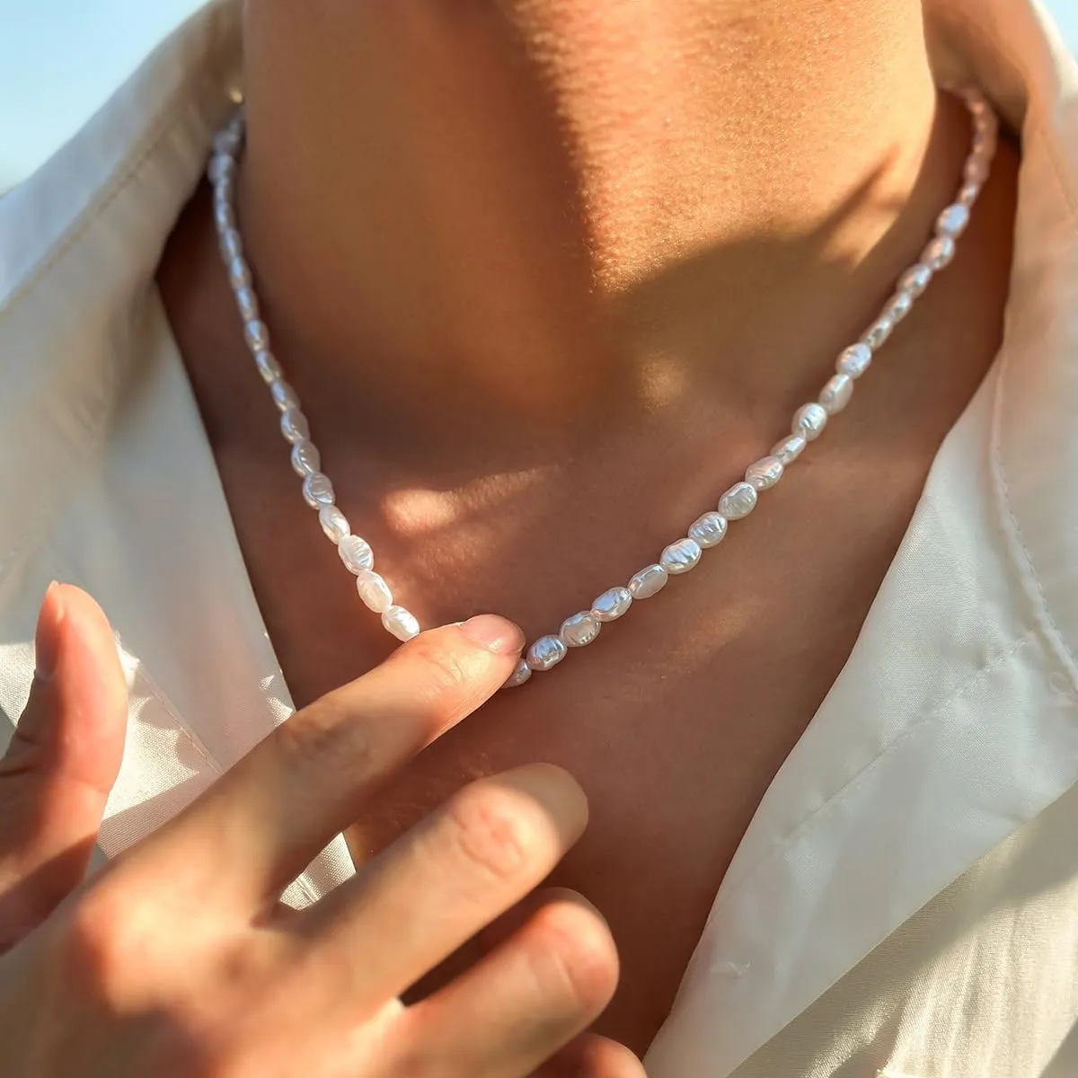Pearl Necklace Smile Face Necklace for Women Men,Soft Ceramic Cute Smile Irregular Baroque Necklace Chain Choker,Summer Beach Jewelry Accessorie for Men Women