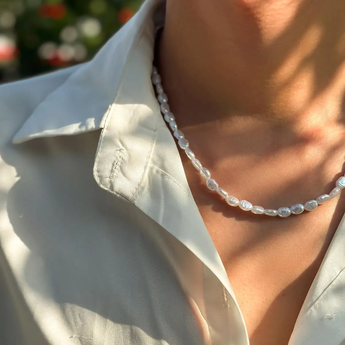 Pearl Necklace Smile Face Necklace for Women Men,Soft Ceramic Cute Smile Irregular Baroque Necklace Chain Choker,Summer Beach Jewelry Accessorie for Men Women