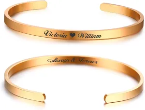 Personalized Cuff Bangle Bracelet: Polished Stainless Steel Various Inspirational Quote Bracelets Free Custom Engrave Name Mantra Text Minimalist Open Bangle Cuff for Men Women,5MM Width,Rose Gold