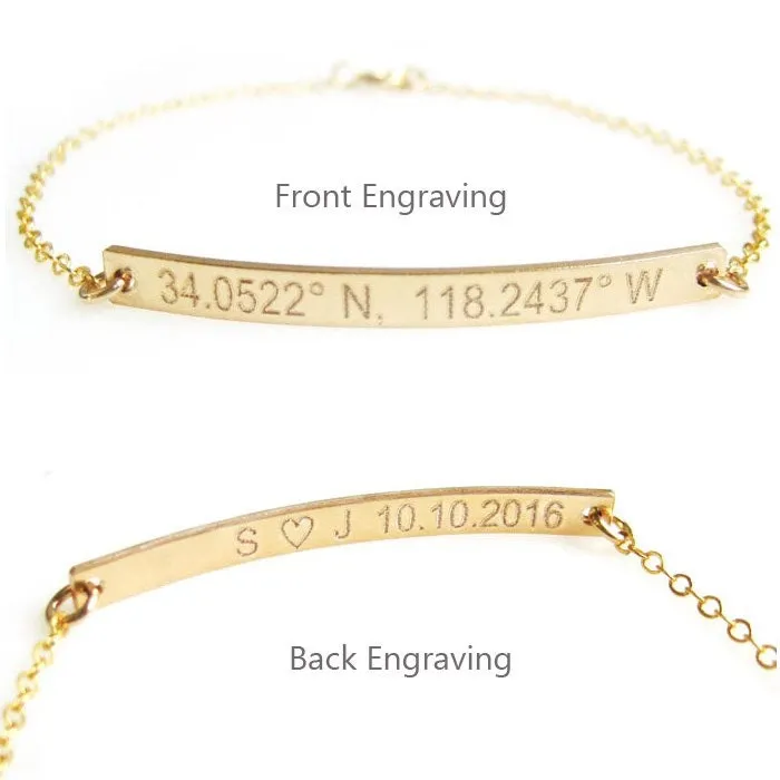 Personalized Minimalist Gold Bar Bracelet Set - Satellite Chain. (14 karat Solid Gold) - CG411B_58. Starts at