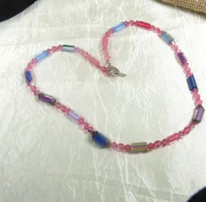 Pink & Blue Handmade Artisan Bead Necklace