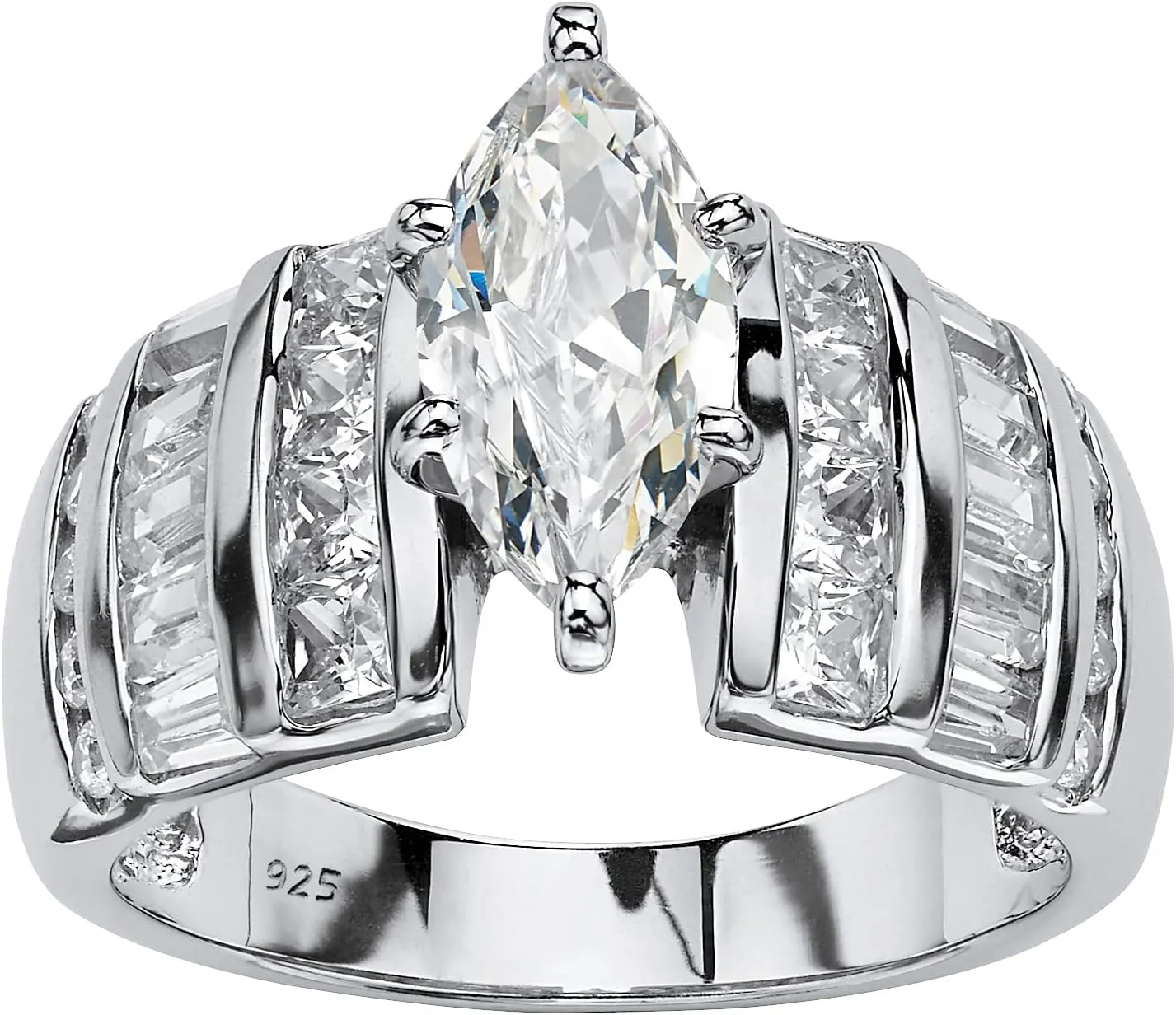 Platinum over Sterling Silver Marquise Cut Cubic Zirconia Channel Set Engagement Ring