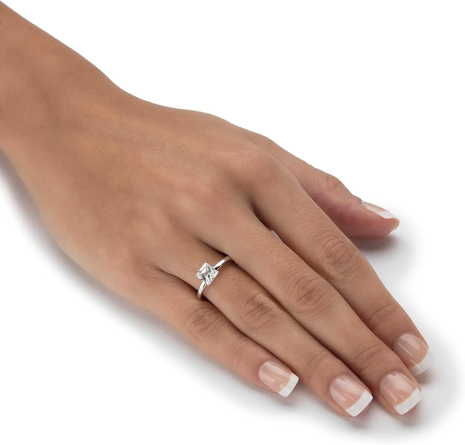 Platinum over Sterling Silver Princess Cut Created Sapphire Solitaire Engagement Ring