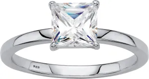 Platinum over Sterling Silver Princess Cut Created Sapphire Solitaire Engagement Ring