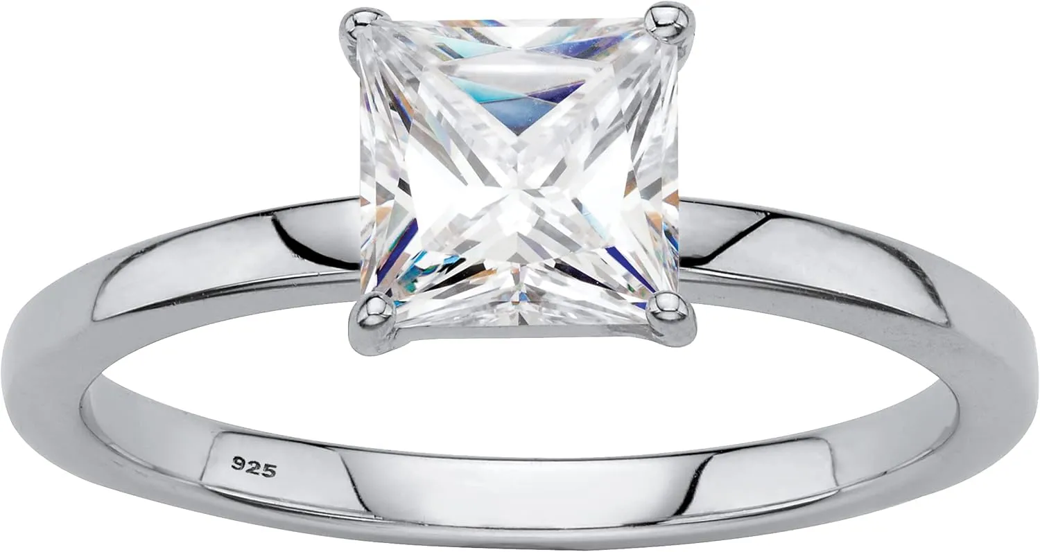 Platinum over Sterling Silver Princess Cut Created Sapphire Solitaire Engagement Ring