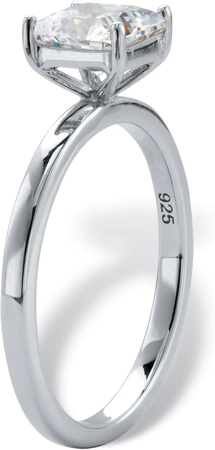 Platinum over Sterling Silver Princess Cut Created Sapphire Solitaire Engagement Ring