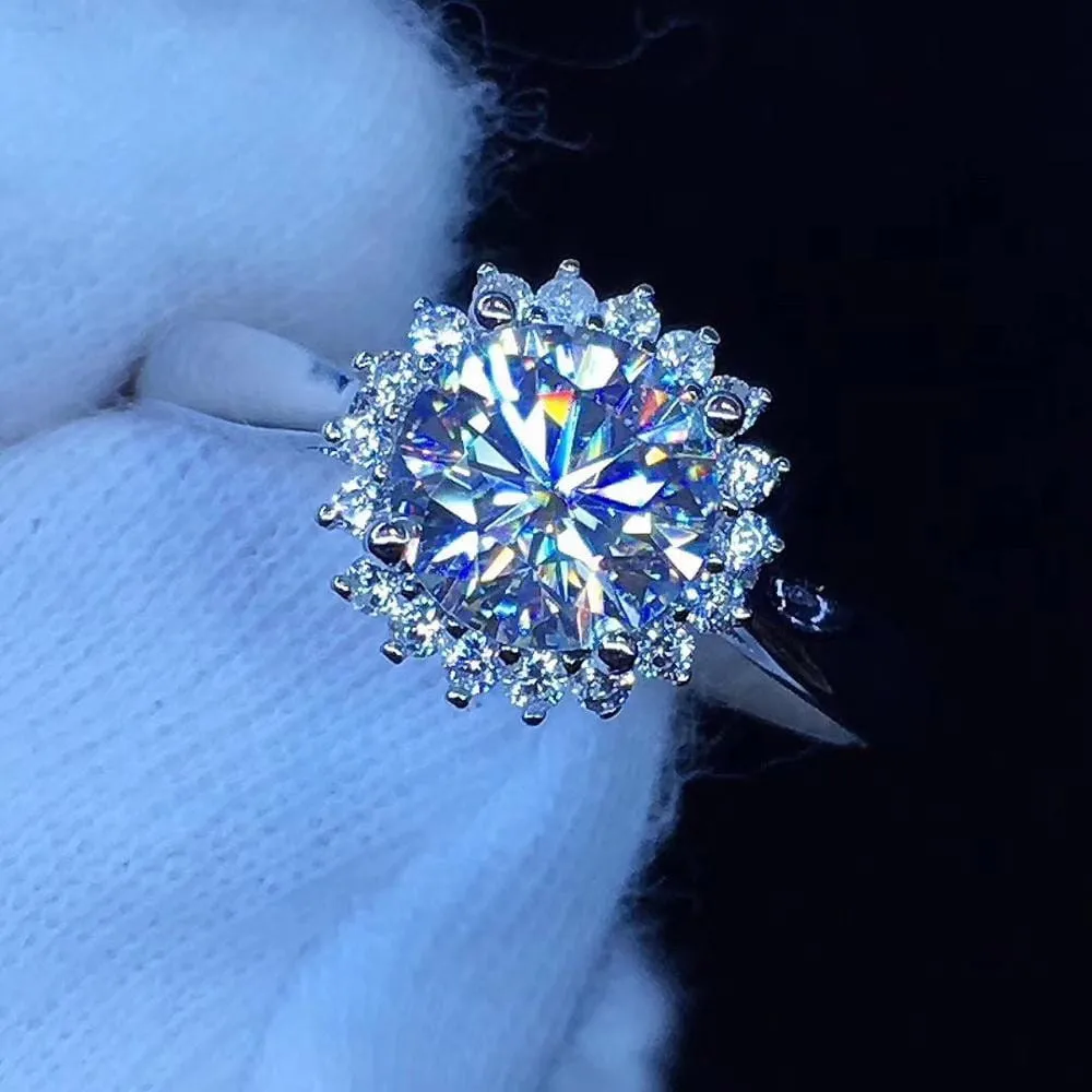 Platinum Plated Silver Halo Moissanite Ring 1ct