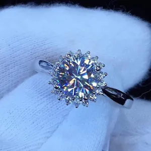 Platinum Plated Silver Halo Moissanite Ring 1ct