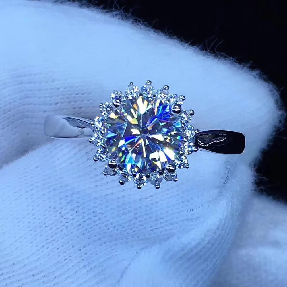 Platinum Plated Silver Halo Moissanite Ring 1ct