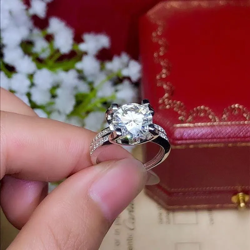 Platinum Plated Silver Moissanite Ring 2ct-3ct Center Stone