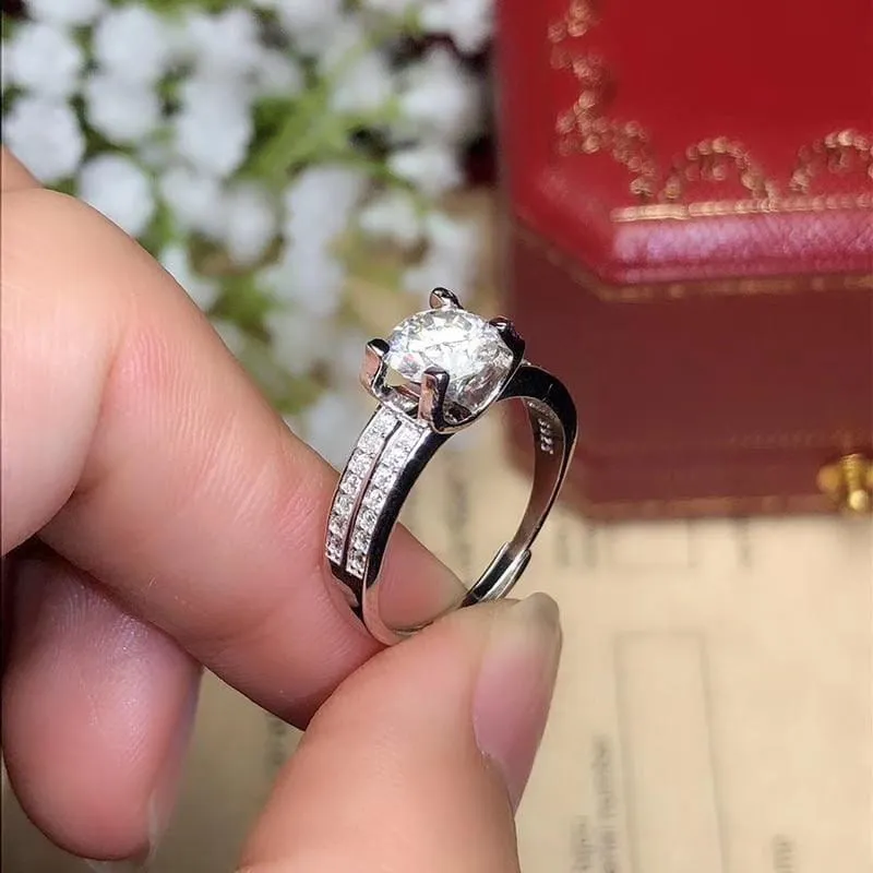 Platinum Plated Silver Moissanite Ring 2ct-3ct Center Stone