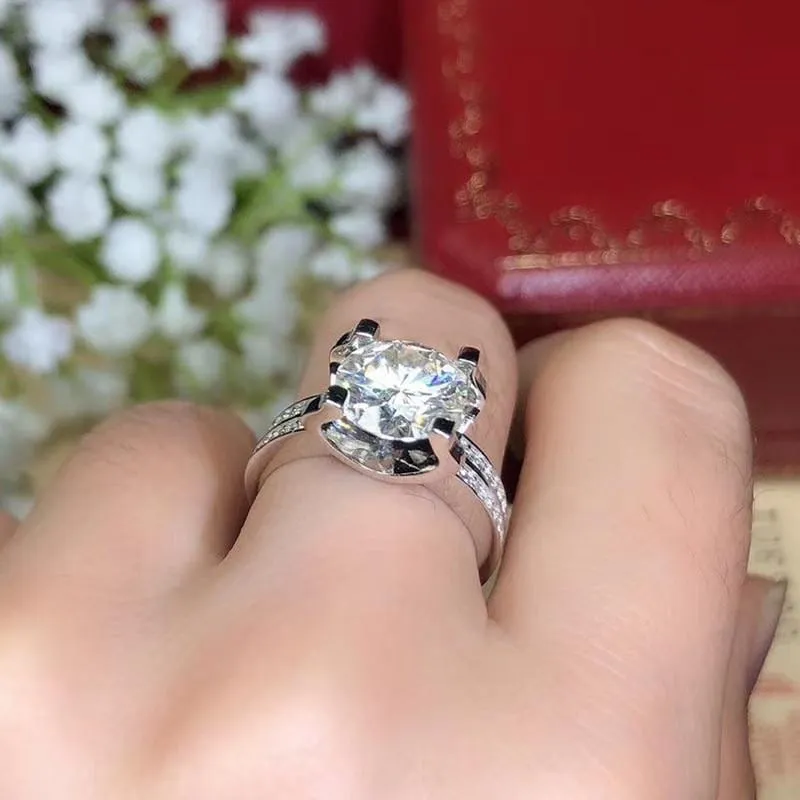 Platinum Plated Silver Moissanite Ring 2ct-3ct Center Stone