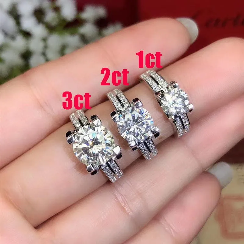Platinum Plated Silver Moissanite Ring 2ct-3ct Center Stone