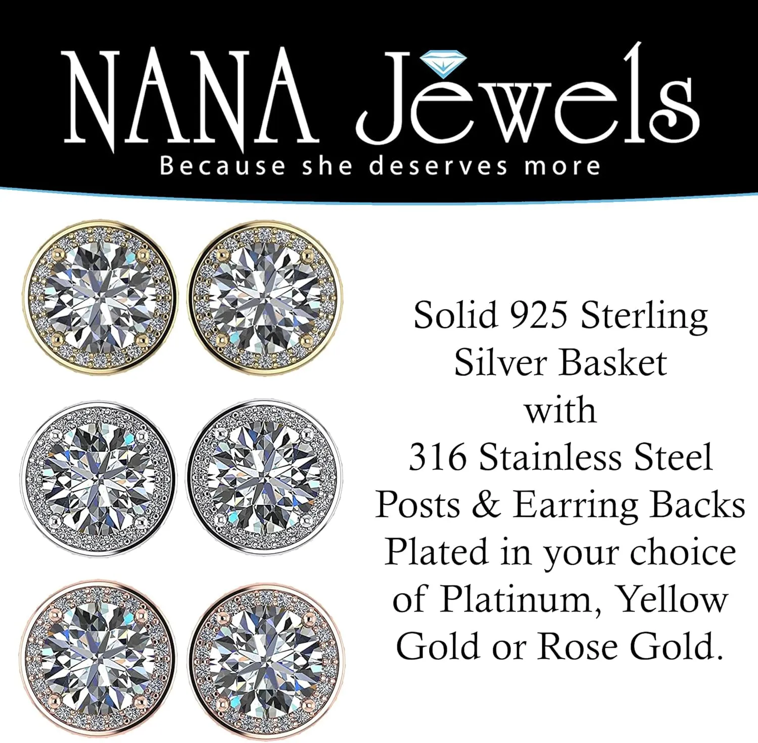 Round Halo Simulated Diamond Stud Earrings, 925 Sterling Silver & Hypoallergenic Post 2.50-3.00ctw CZ