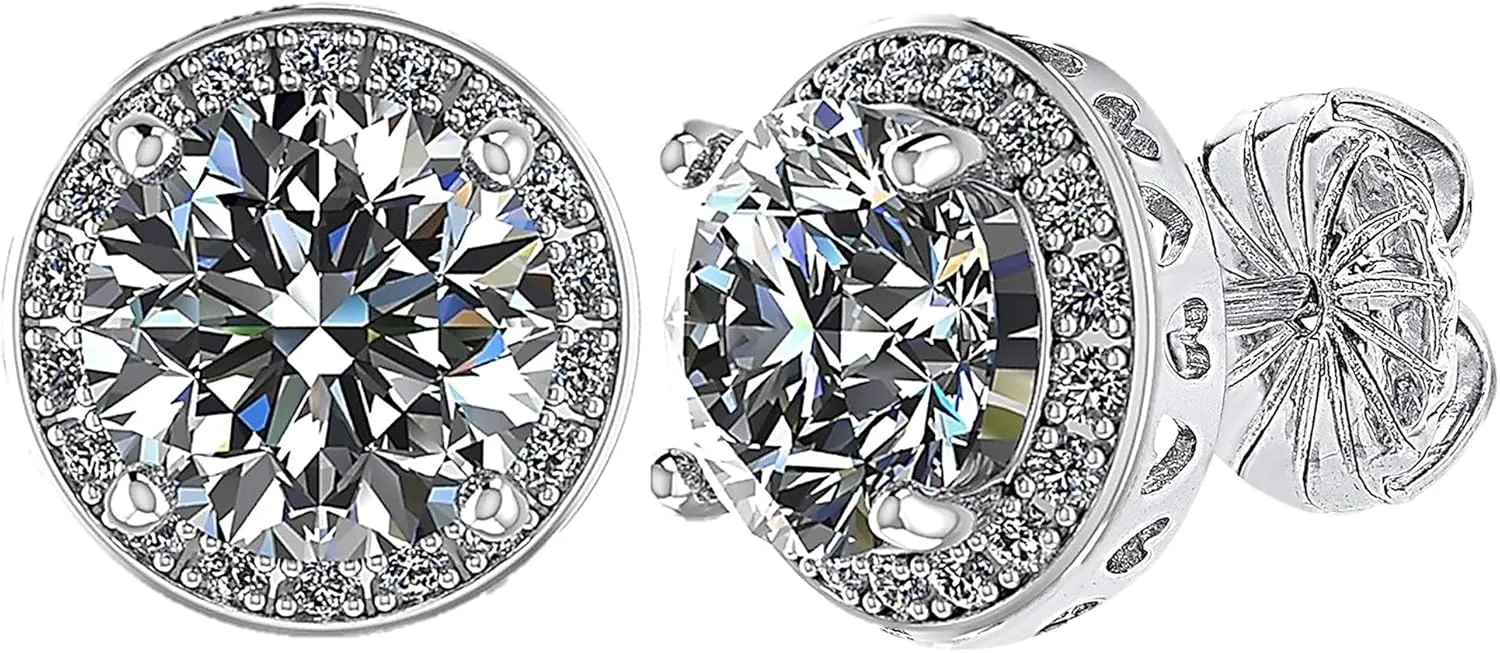 Round Halo Simulated Diamond Stud Earrings, 925 Sterling Silver & Hypoallergenic Post 2.50-3.00ctw CZ
