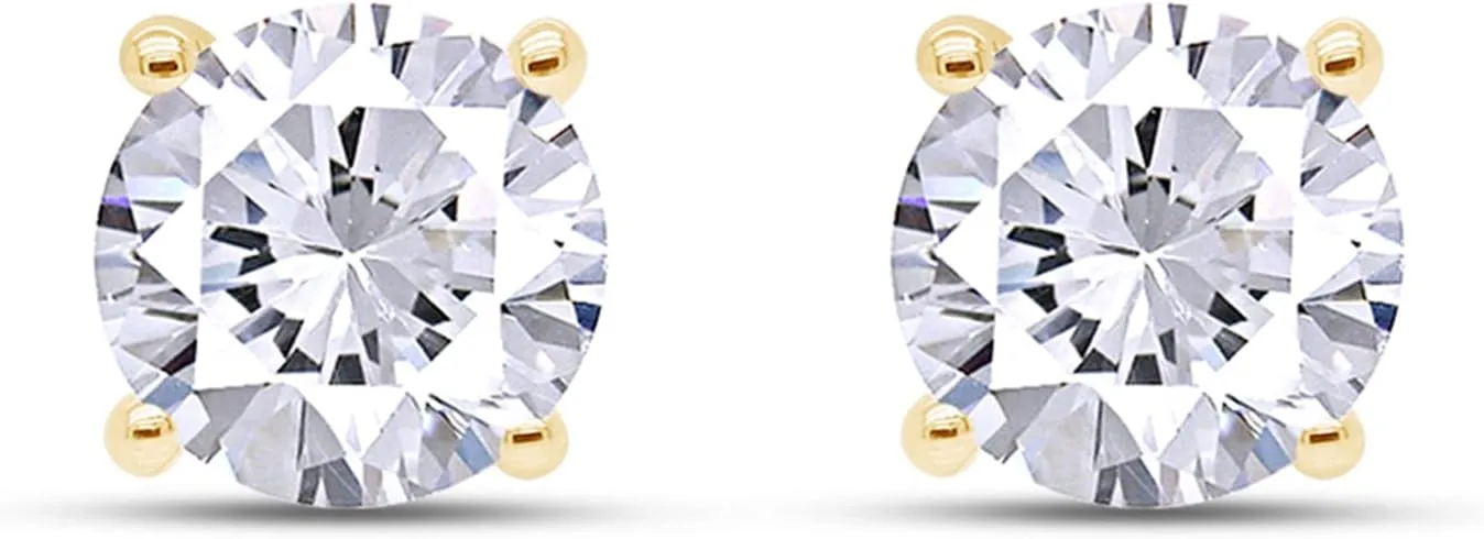 SAVEARTH DIAMONDS Moissanite Stud Earrings, 0.85 CT DF Color Ideal Cut Lab Created Diamond 14K Gold Plated Earrings for Women