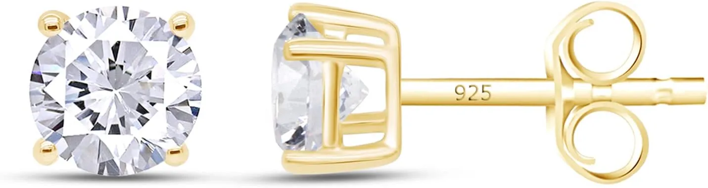 SAVEARTH DIAMONDS Moissanite Stud Earrings, 0.85 CT DF Color Ideal Cut Lab Created Diamond 14K Gold Plated Earrings for Women
