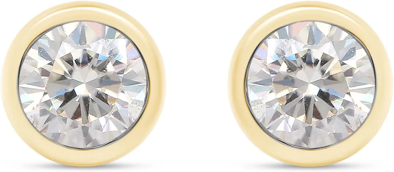 SAVEARTH DIAMONDS Moissanite Stud Earrings 5MM 0.85 Cttw DF Color Ideal Cut Lab Created Moissanite Diamond 18K Gold Plated Earrings for Women