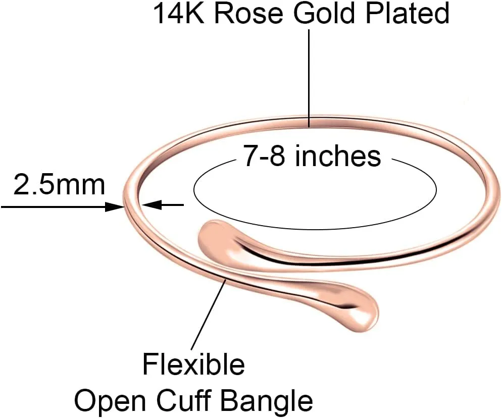 Savlano 14K Gold Plated Double Teardrop Open Cuff Bangle -7-8 Inch Flexible Bangle Bracelet Comes With Gift Box for Women