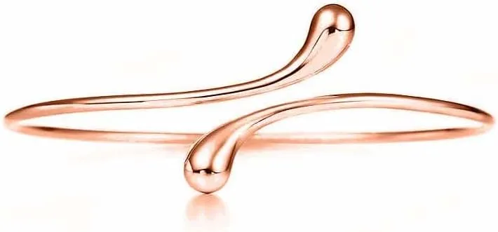 Savlano 14K Gold Plated Double Teardrop Open Cuff Bangle -7-8 Inch Flexible Bangle Bracelet Comes With Gift Box for Women