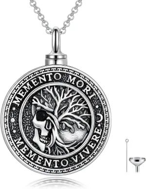 SIMONLY Memento Mori Necklace for Men 925 Sterling Silver Memento Mori Pendant Gothic Skull Pendant Amulet Protection Jewelry Gifts