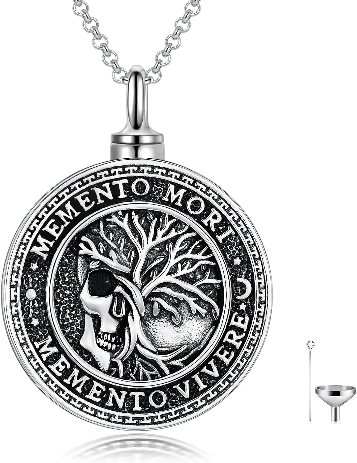 SIMONLY Memento Mori Necklace for Men 925 Sterling Silver Memento Mori Pendant Gothic Skull Pendant Amulet Protection Jewelry Gifts