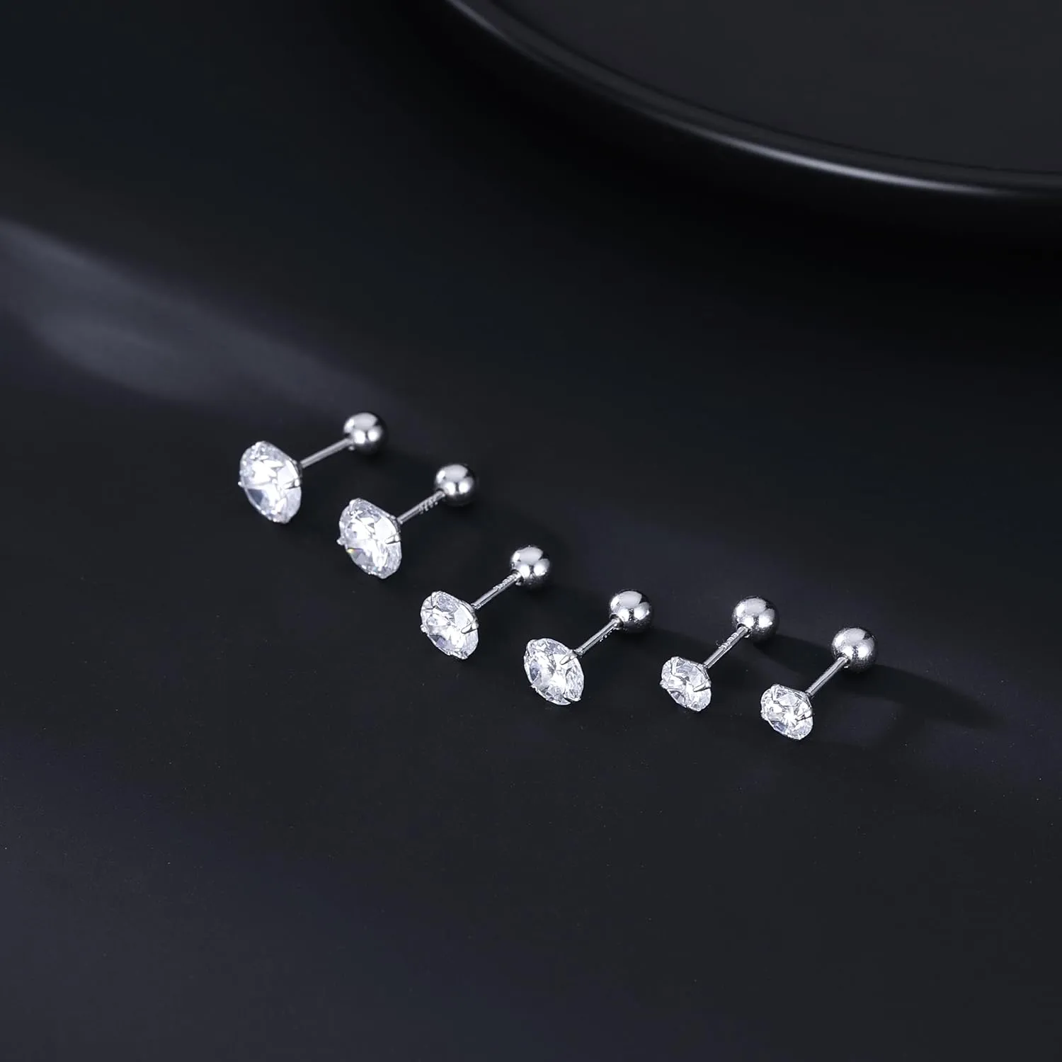 SLUYNZ Sterling Silver Round Simulated Diamond Stud Earrings for Women Teens Round CZ Stud Earrings Set Screw Back Small CZ Ear Stud