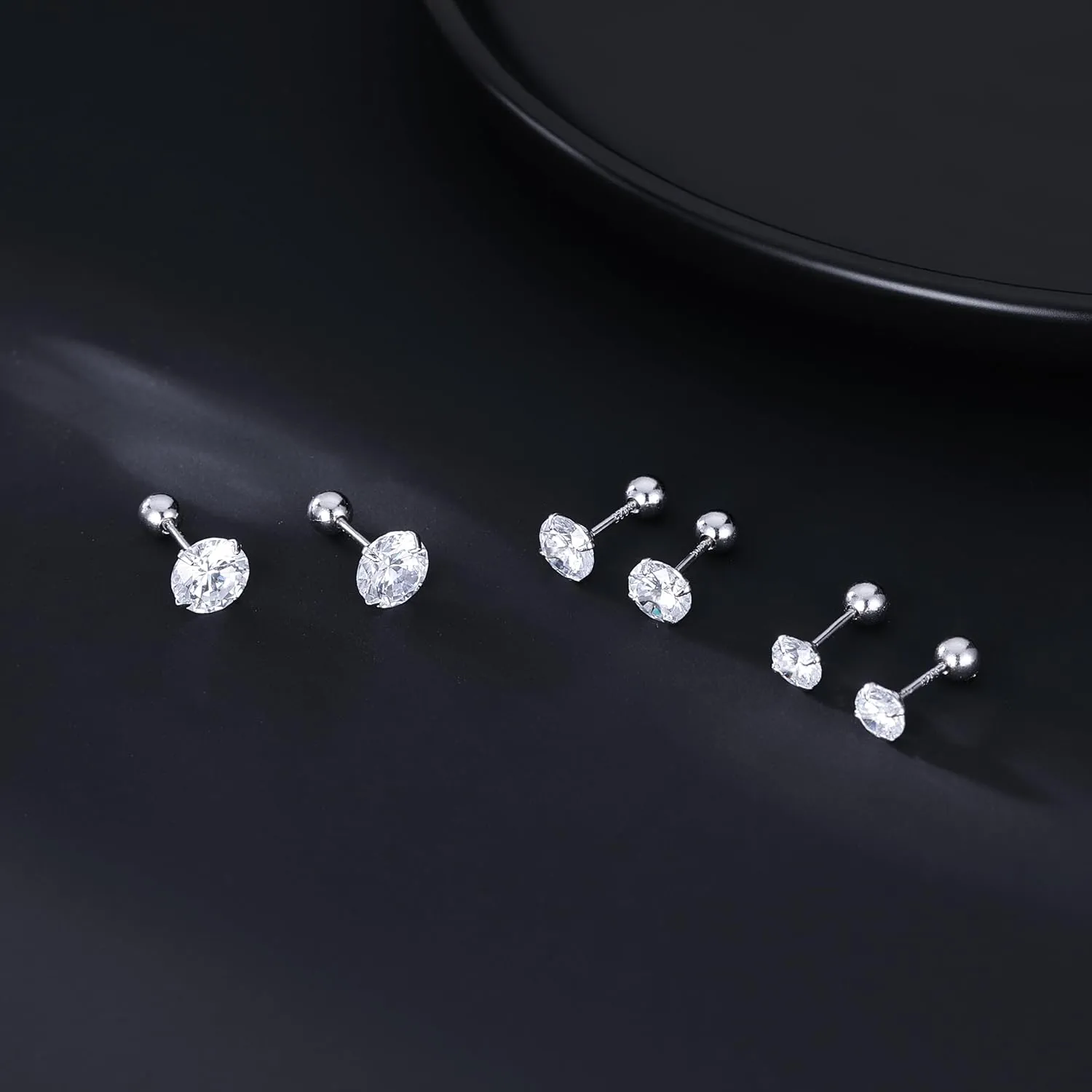 SLUYNZ Sterling Silver Round Simulated Diamond Stud Earrings for Women Teens Round CZ Stud Earrings Set Screw Back Small CZ Ear Stud