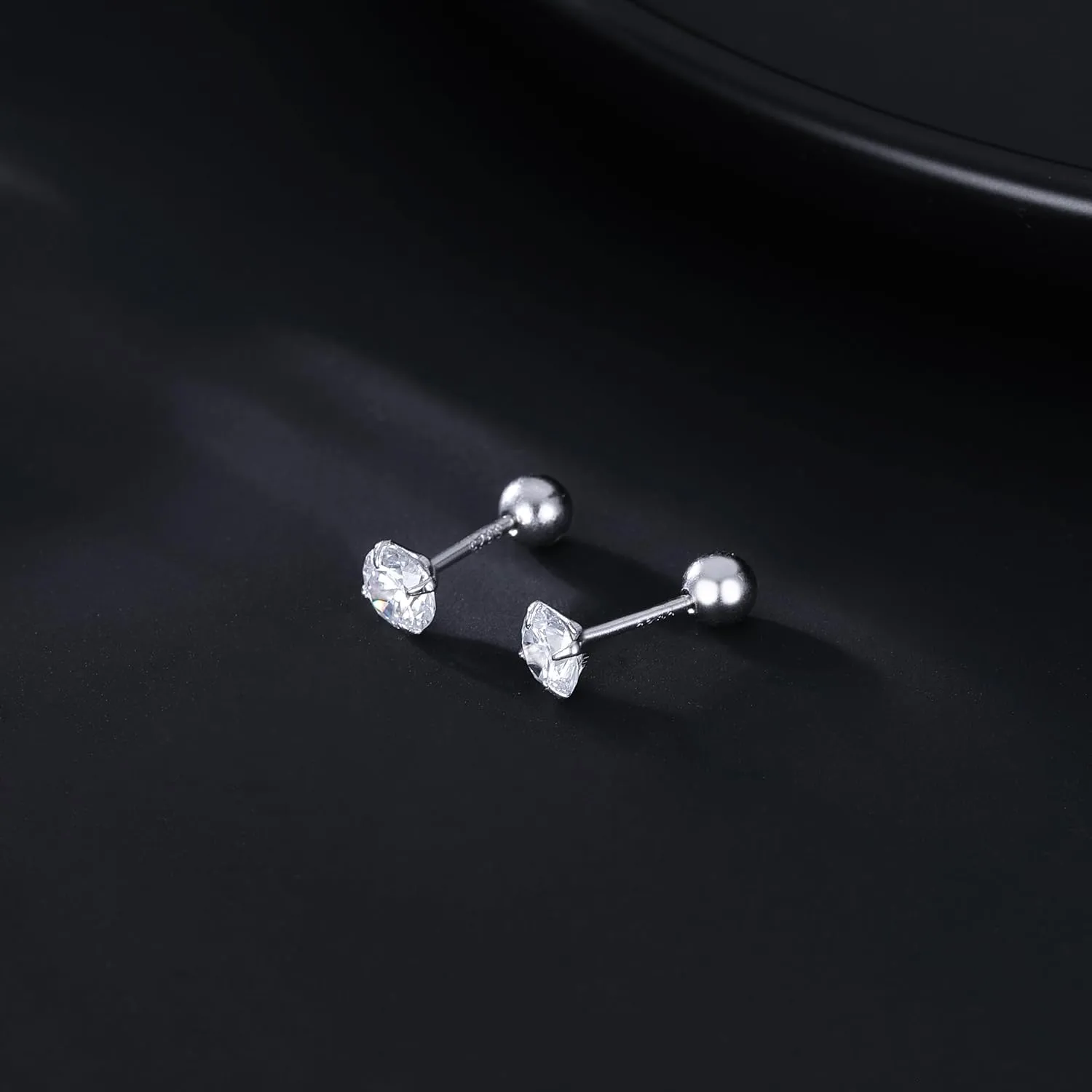 SLUYNZ Sterling Silver Round Simulated Diamond Stud Earrings for Women Teens Round CZ Stud Earrings Set Screw Back Small CZ Ear Stud