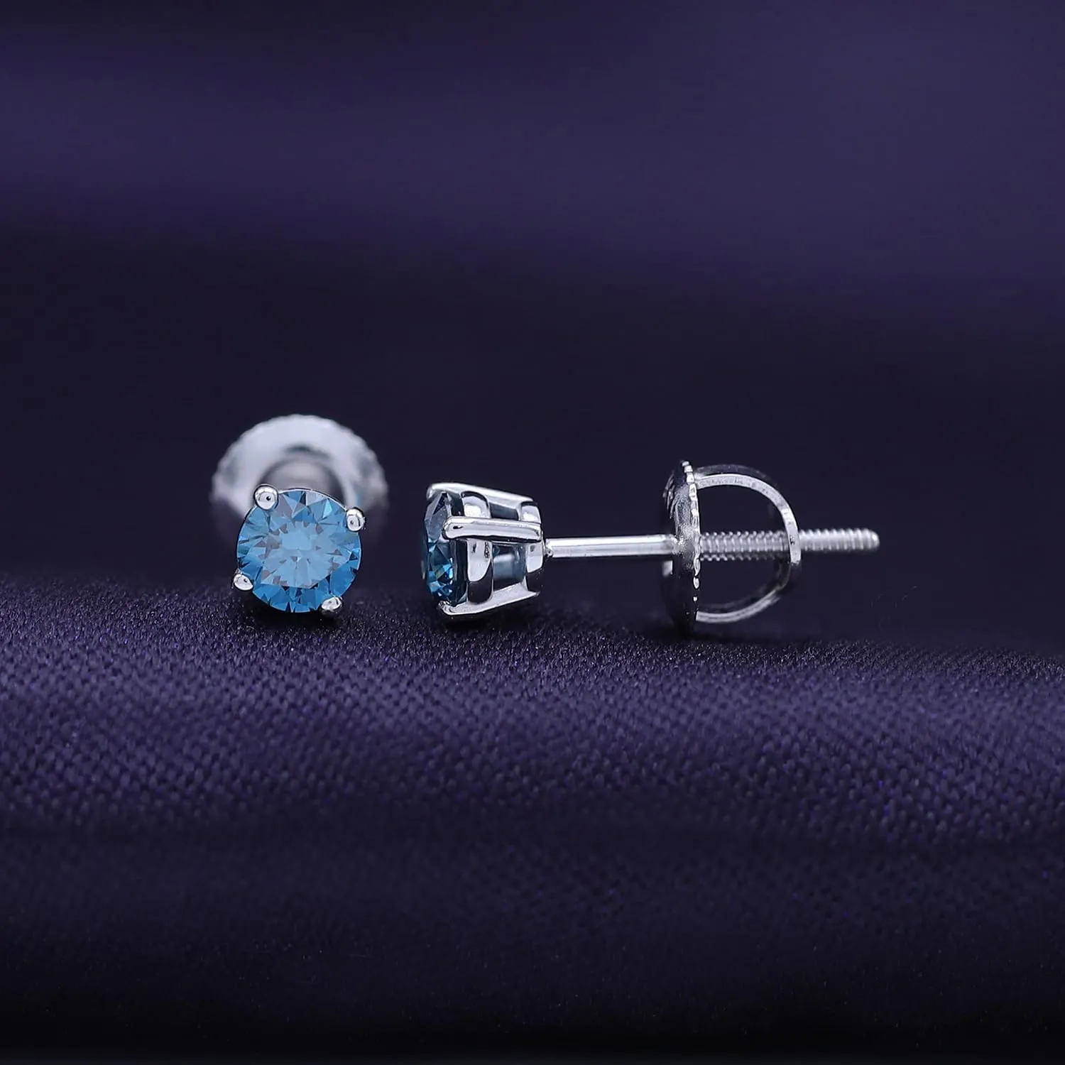 Solitaire Earrings For Women, Round Shape Multi Color Lab Grown Diamond 4-Prong Screw Back Stud Earring In 14K Solid Gold Jewelry Wedding Gift For Her (0.20 Ct - 0.25 Ct)