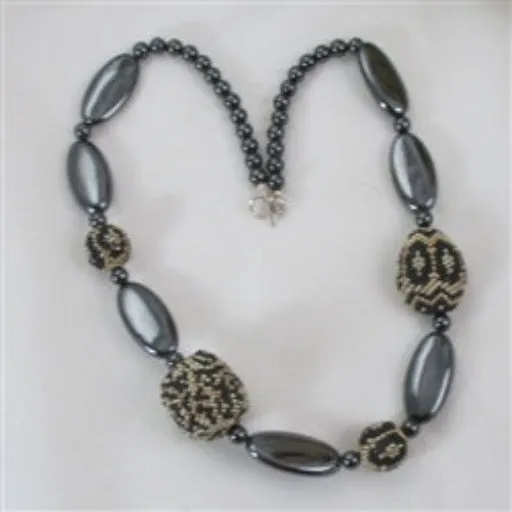 Sophisticated Necklace in Hemitite and Handmade Seed Beads