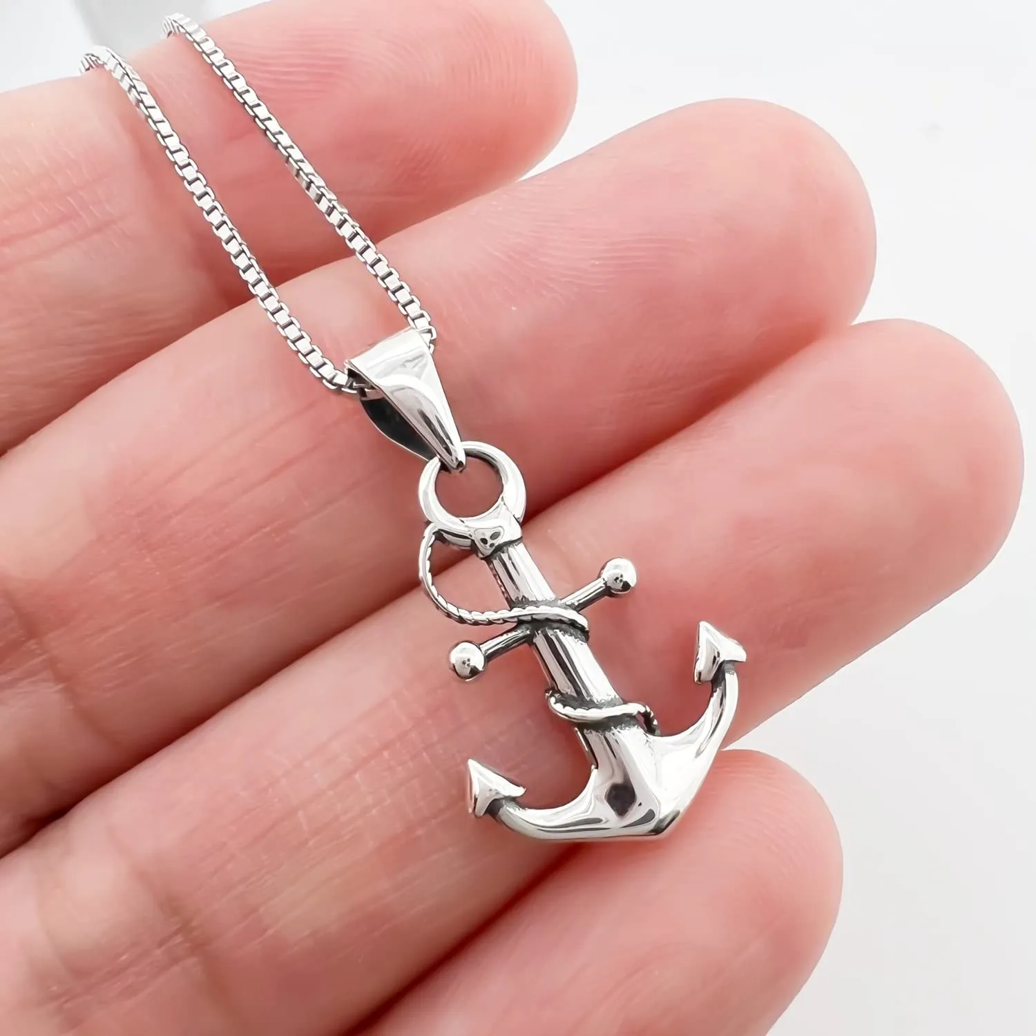 Sterling Silver Anchor Necklace for Women, Inspirational Necklace, Motivational Necklace (18 inches)