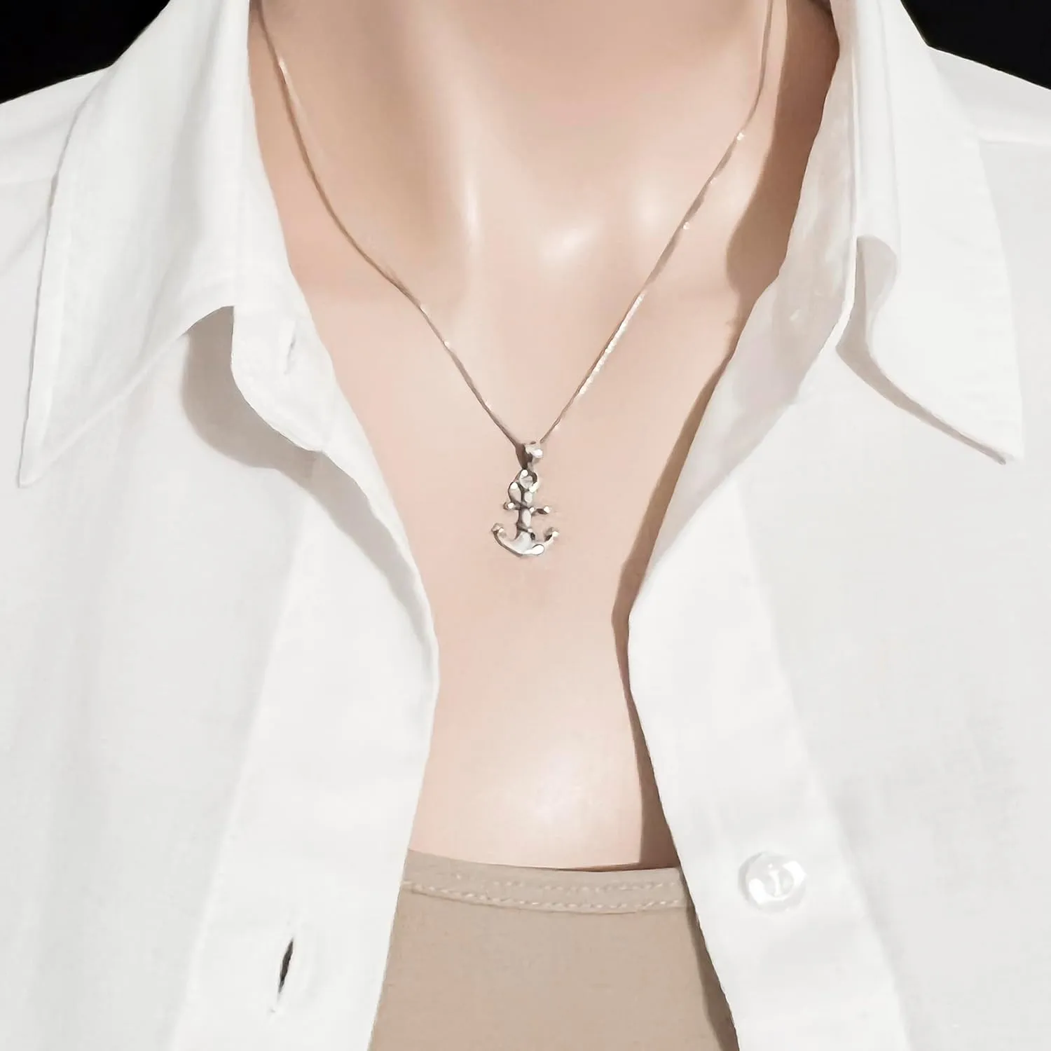 Sterling Silver Anchor Necklace for Women, Inspirational Necklace, Motivational Necklace (18 inches)