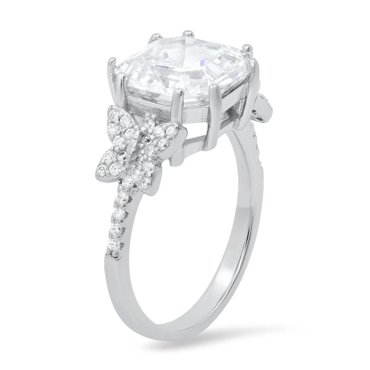 Sterling Silver Asscher-cut CZ Butterfly Ring