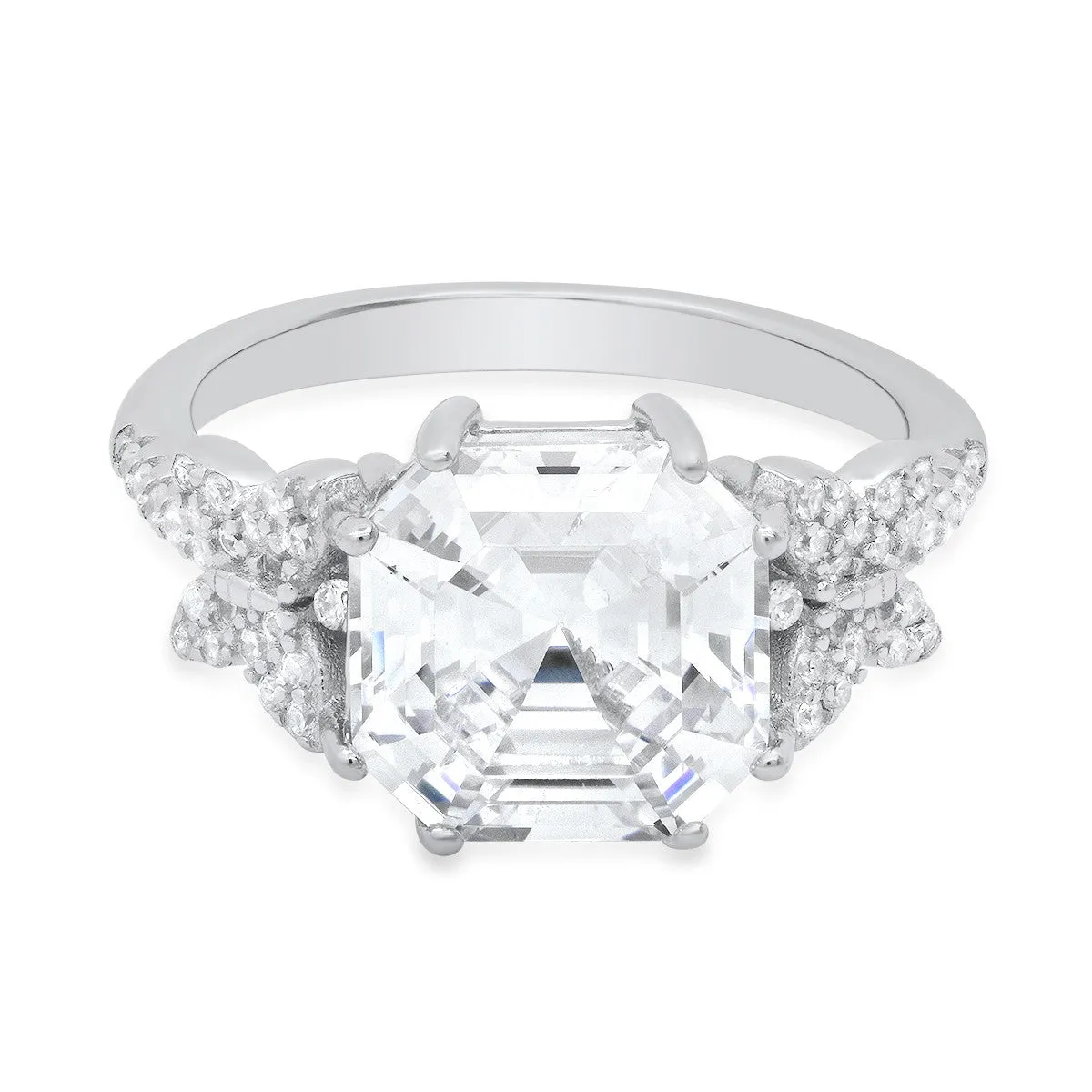 Sterling Silver Asscher-cut CZ Butterfly Ring