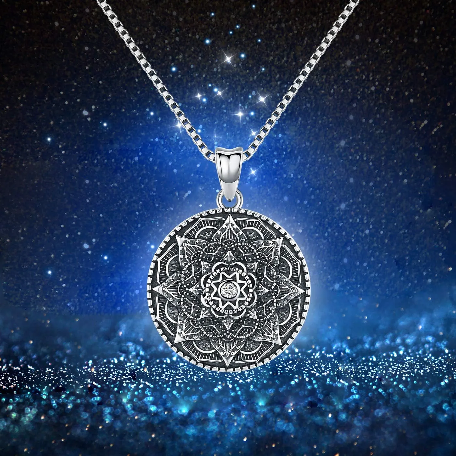 Sterling Silver Mandala Necklace Flower of Life Pendant for Women 3D Blooming Mandala Jewelry with 18" Chain