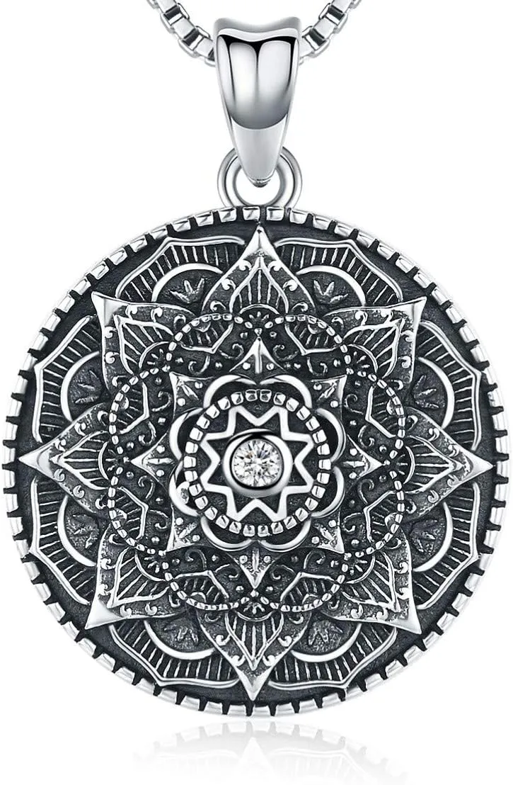 Sterling Silver Mandala Necklace Flower of Life Pendant for Women 3D Blooming Mandala Jewelry with 18" Chain