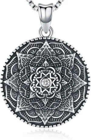 Sterling Silver Mandala Necklace Flower of Life Pendant for Women 3D Blooming Mandala Jewelry with 18" Chain