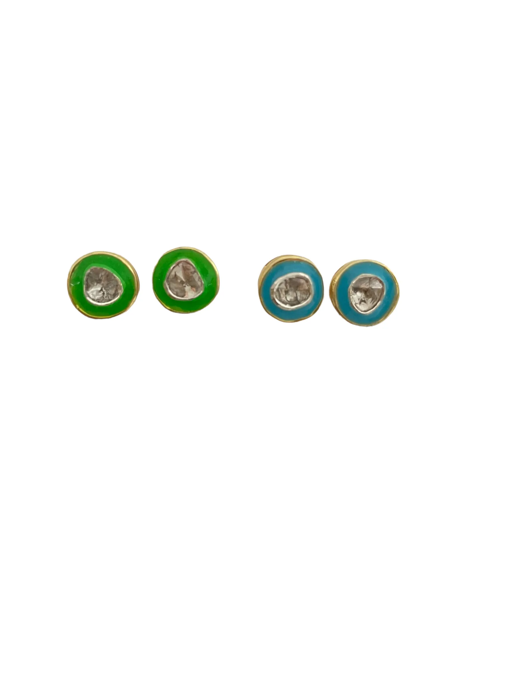 stud earrings of enamel, gold vermeil & polki diamonds