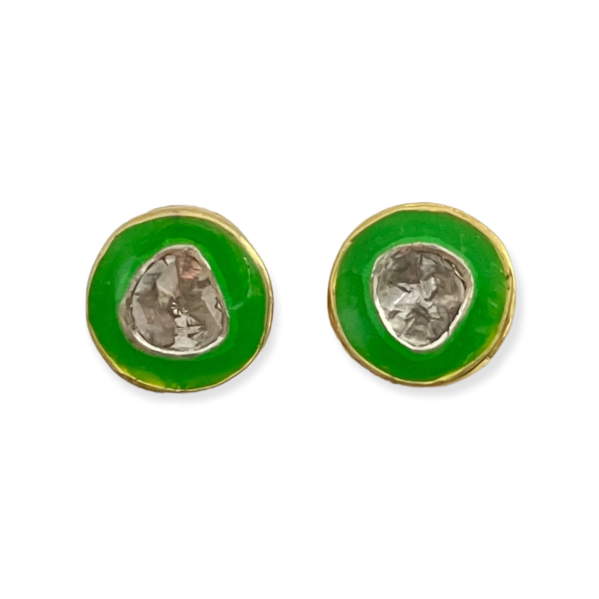 stud earrings of enamel, gold vermeil & polki diamonds