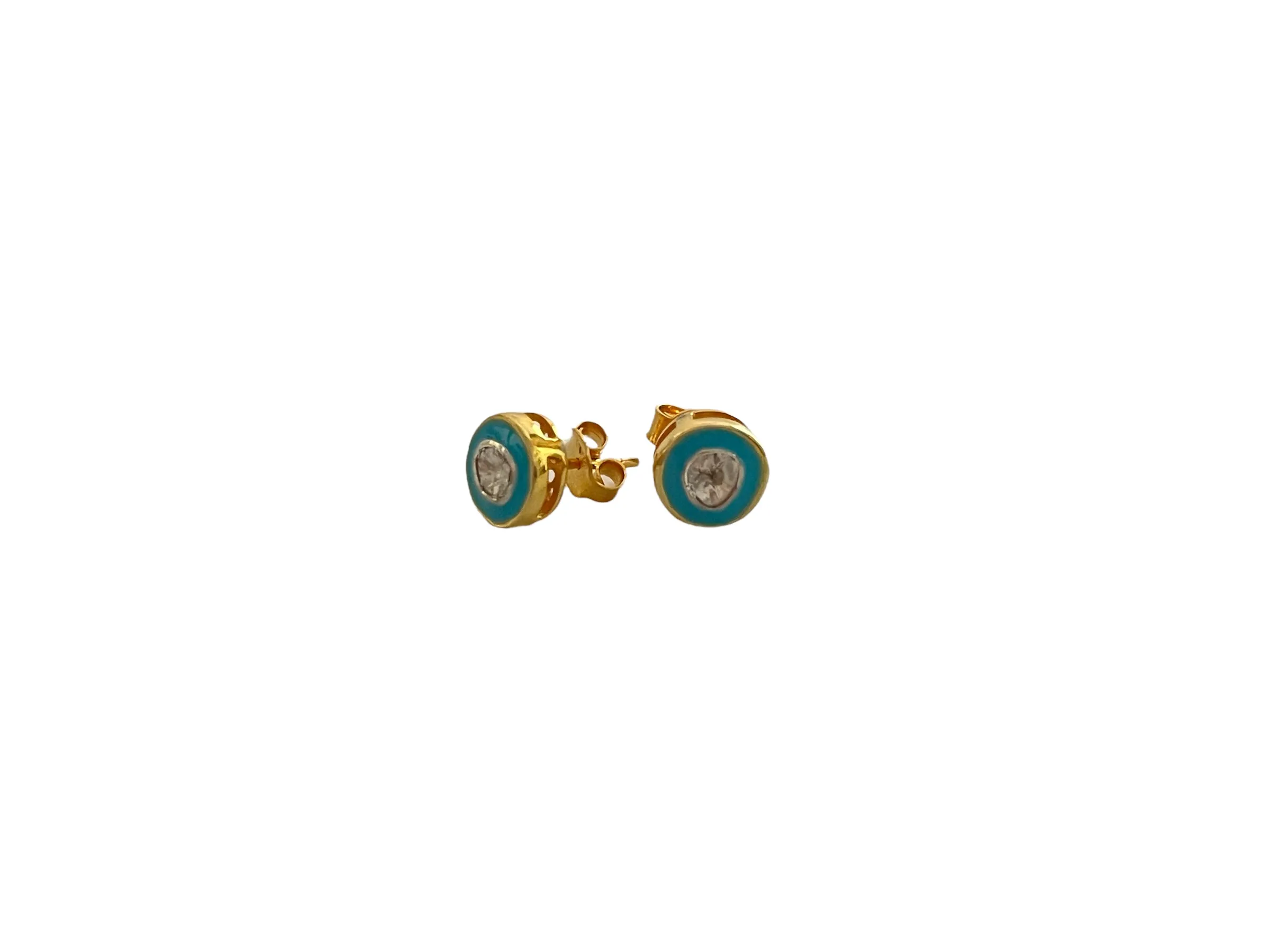 stud earrings of enamel, gold vermeil & polki diamonds