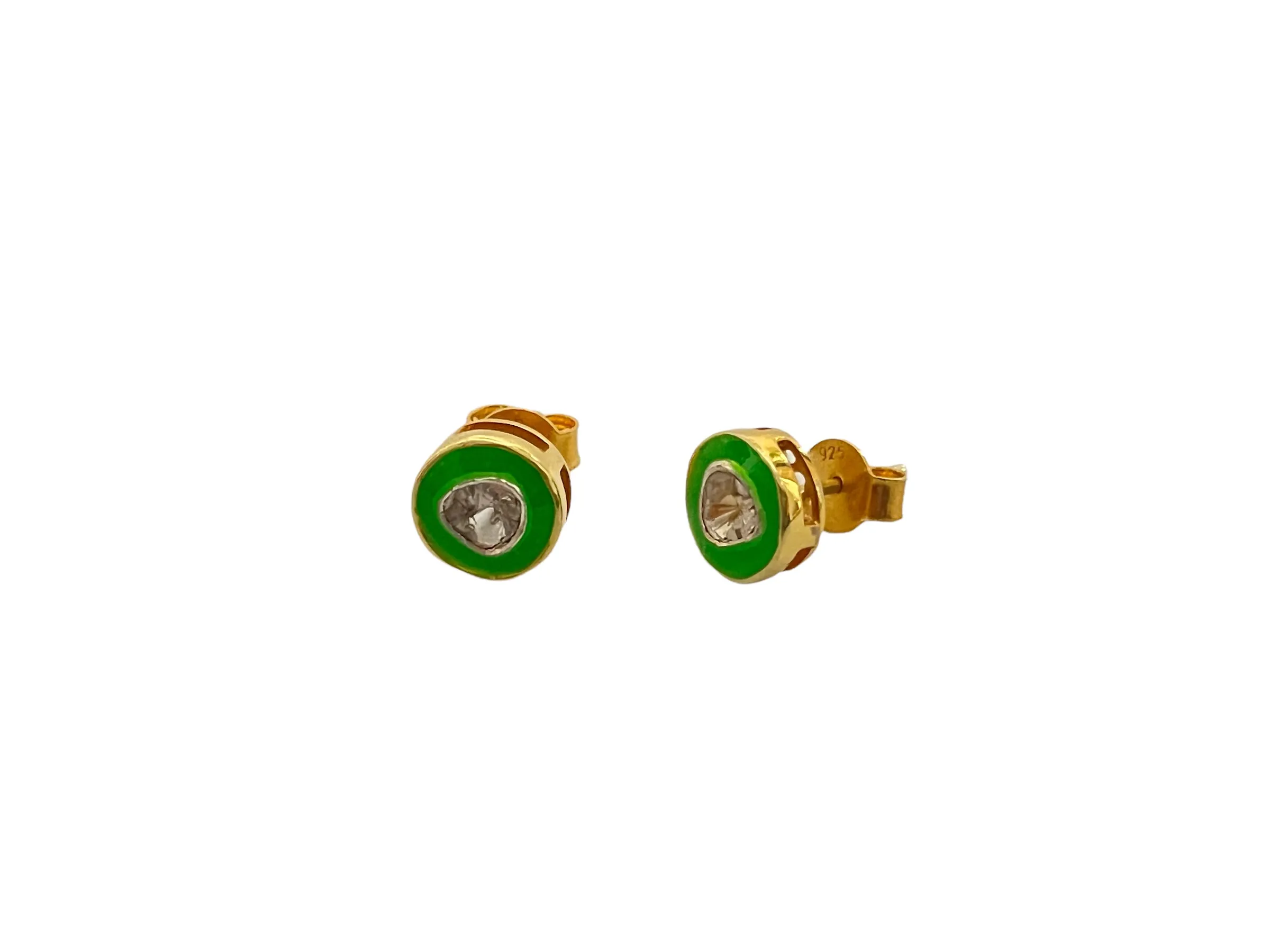 stud earrings of enamel, gold vermeil & polki diamonds