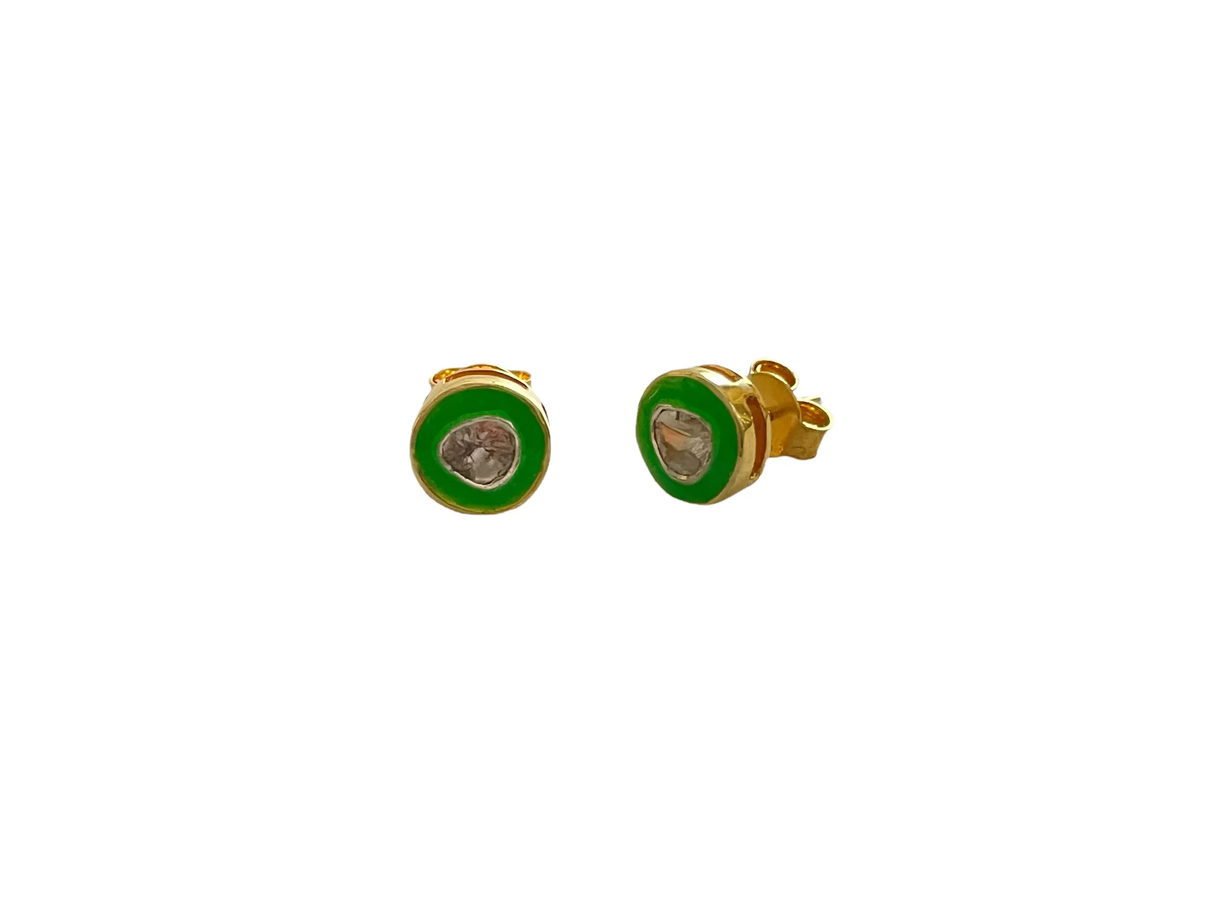 stud earrings of enamel, gold vermeil & polki diamonds