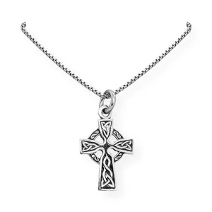 Tiny and Dainty Sterling Silver Celtic Cross Pendant Necklace for Women, Celtic Knot Cross Jewelry Religious Necklace for Teens (18 inches plus 2-inch extender)